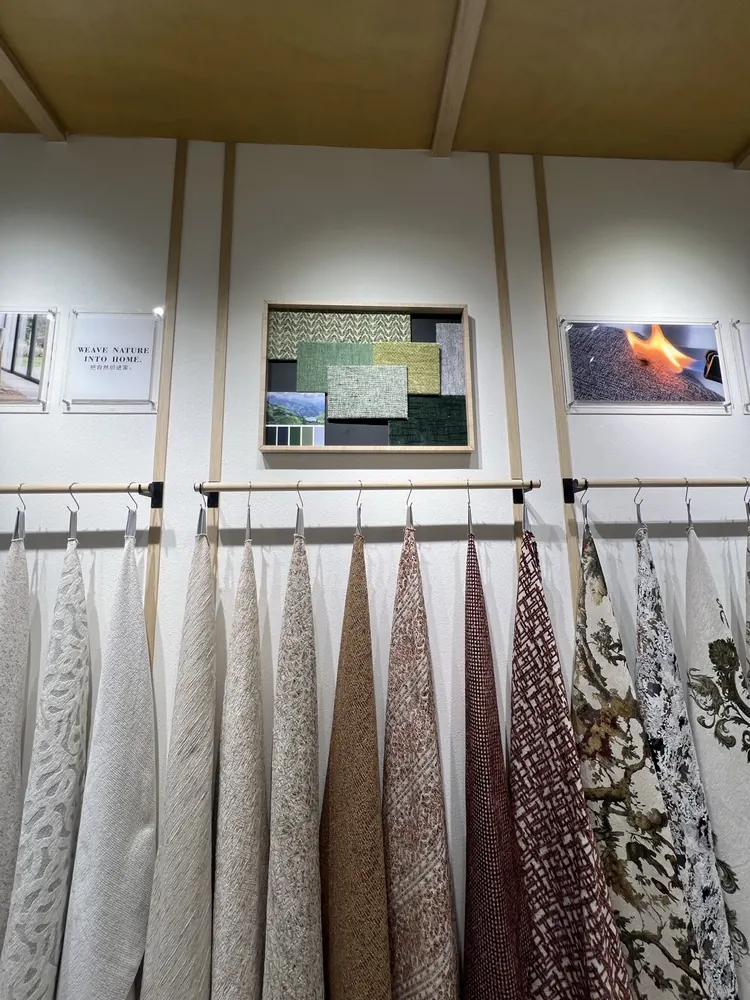 Green framed swatch board with fire-resistance photo, Huaming booth Shanghai 2026
