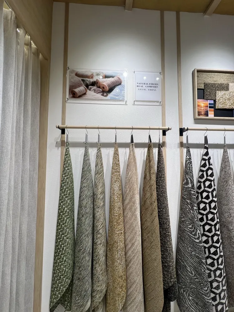 Natural fibre curtain fabric samples under the NATURAL FIBERS REAL COMFORT sign